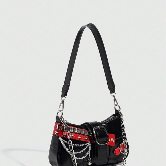 Women's Y2k Star Embroidery Shoulder Bag Mini Chain Hobo Handbag Purses - Picture 2 of 7